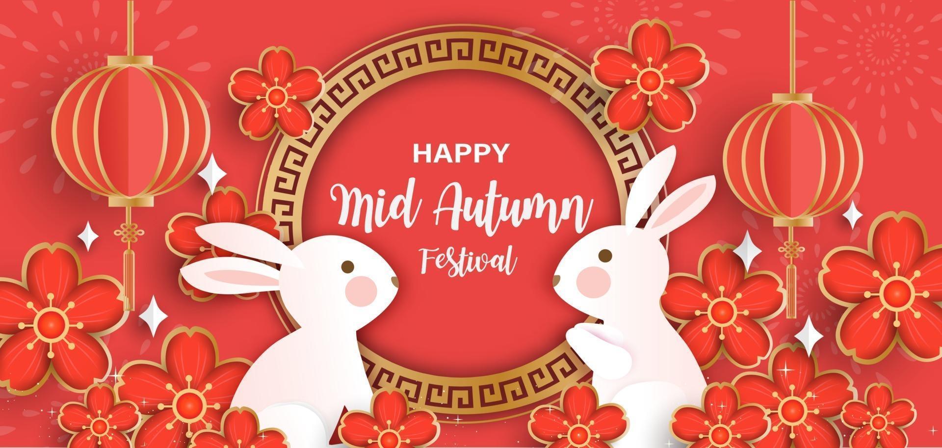 Mid autumn festival banner and card in papercut style vector