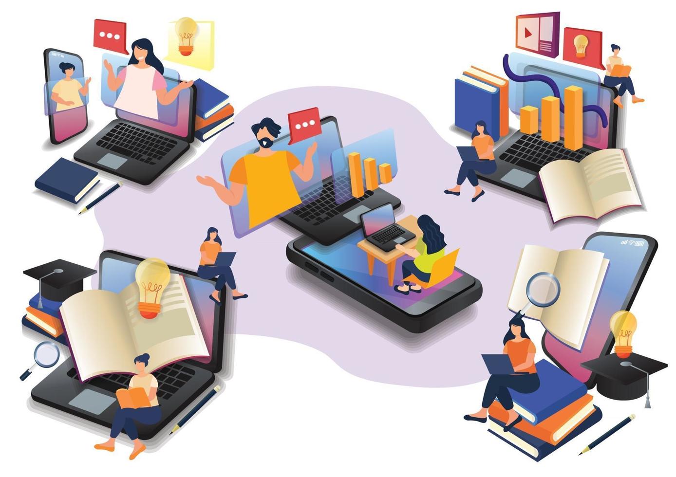 little human learning online class online eaducation online wedsite design vector