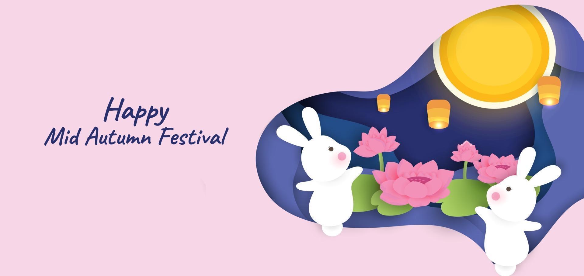 Mid autumn festival banner in paper cut atyle vector