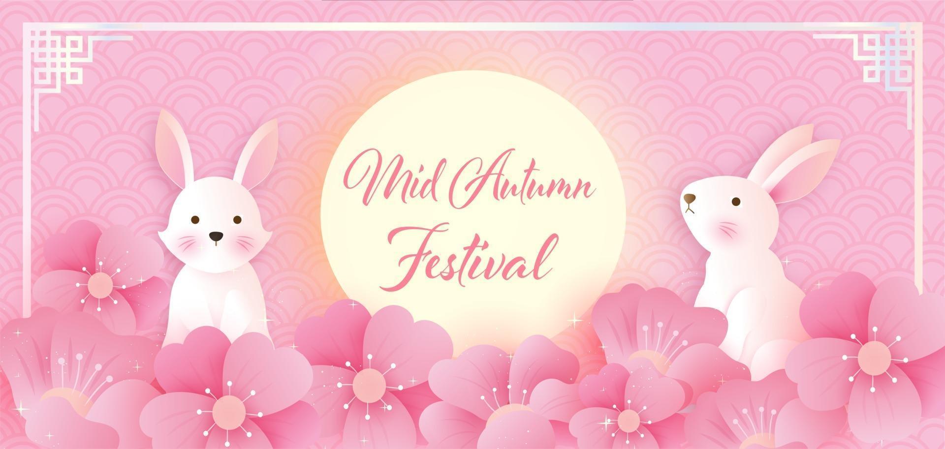 Mid autumn festival banner and card in papercut style vector