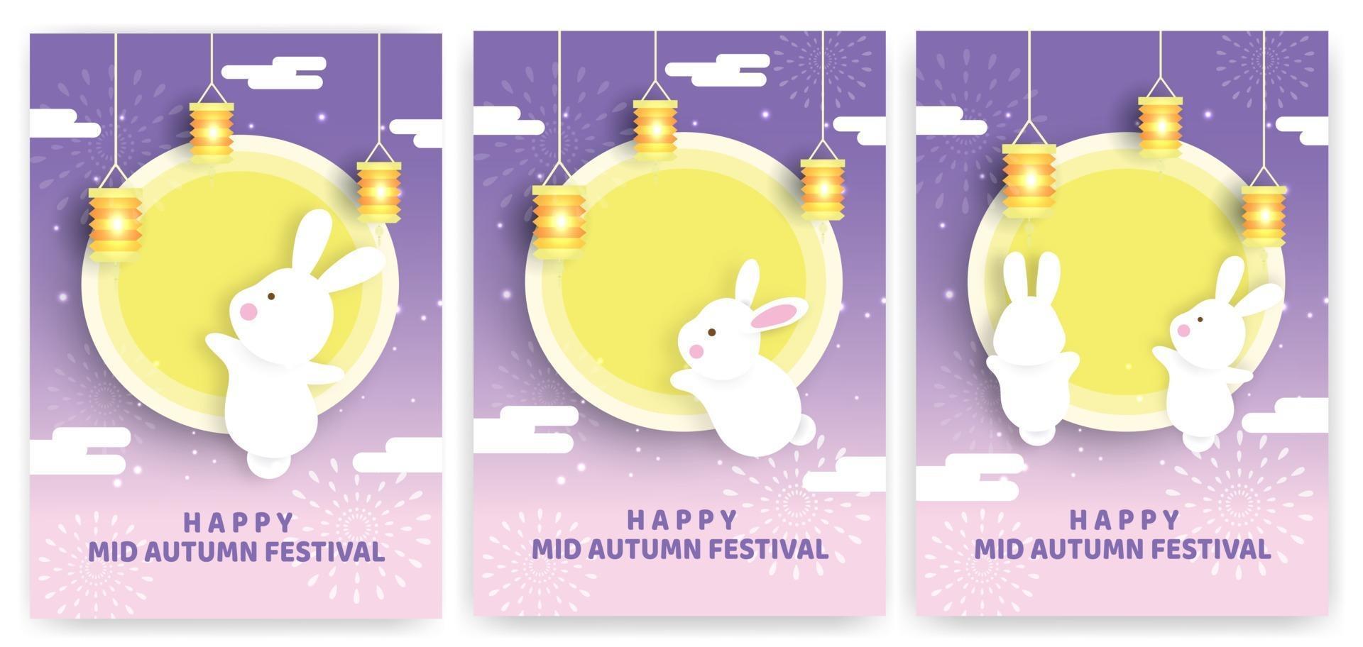 Mid autumn festival banner and card in papercut style vector