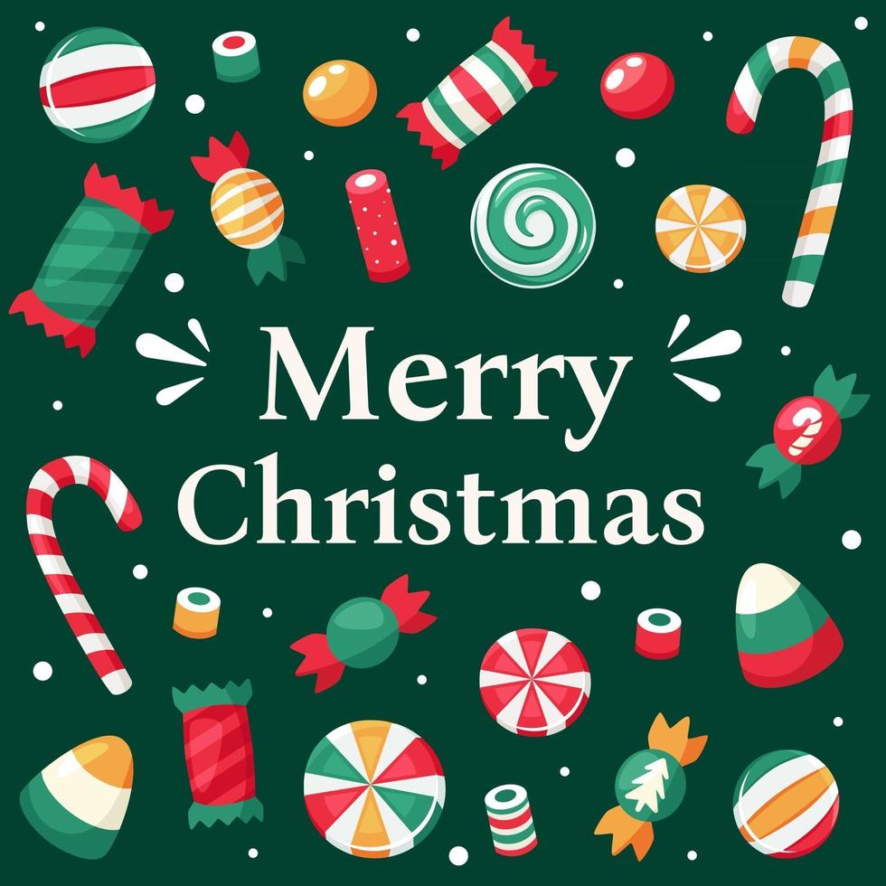 Merry Christmas greeting card with Christmas candies vector