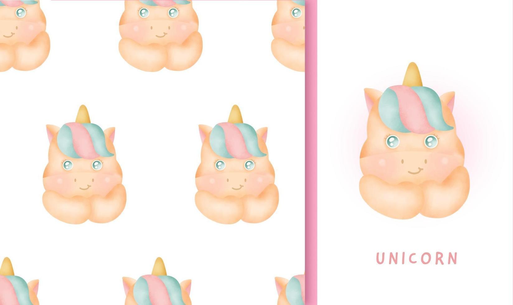 Seamless pattern and greeting card with cute unicorn vector