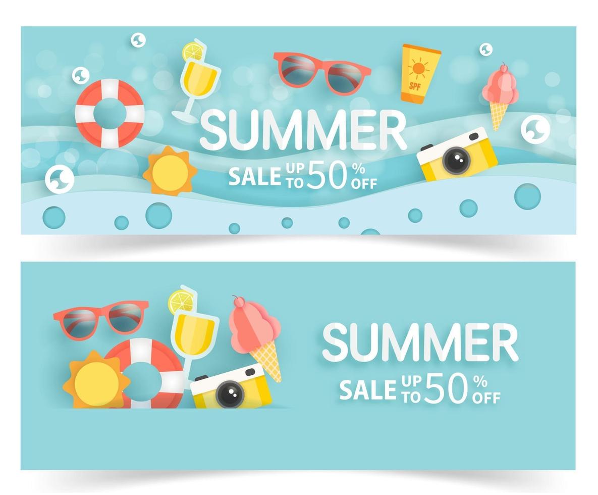 summer sale banner with summer element vector