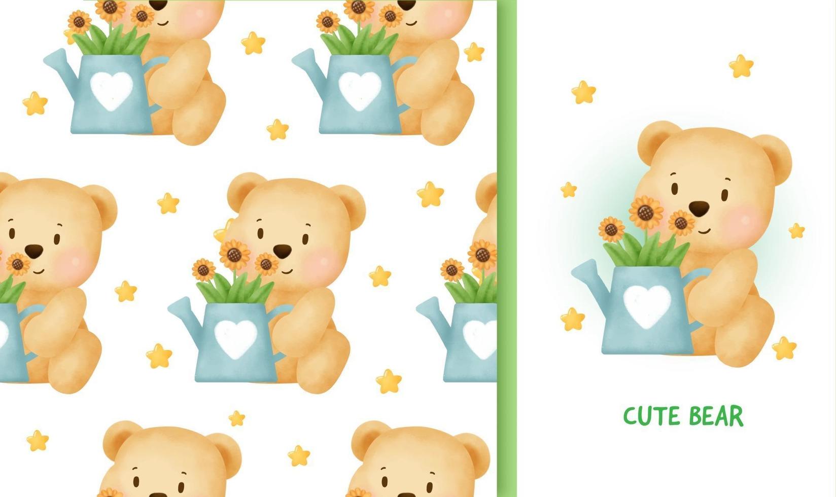 Seamless pattern Birthday greeting card with cute teddy bear vector