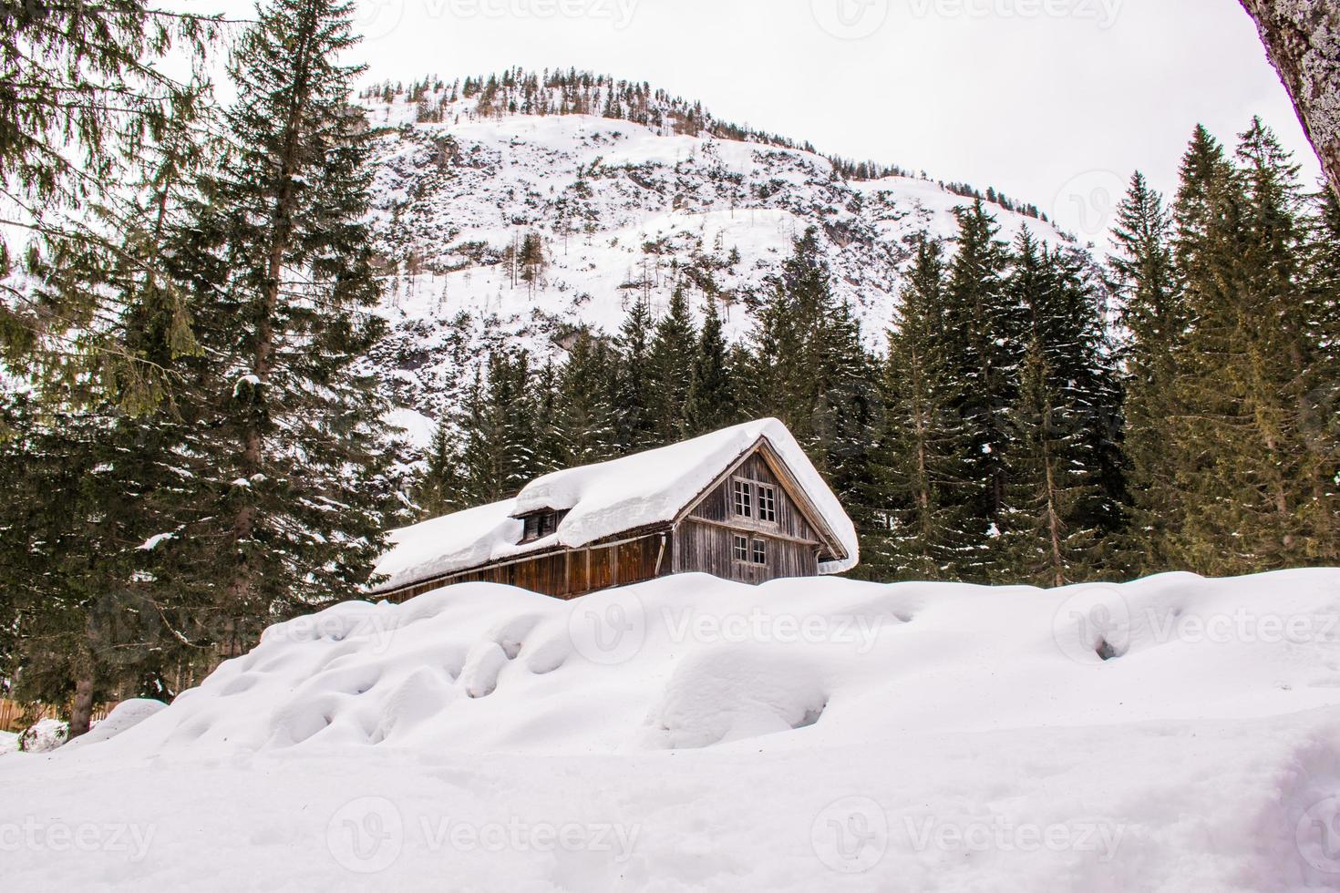 Hut in the snow in the Dolomites photo