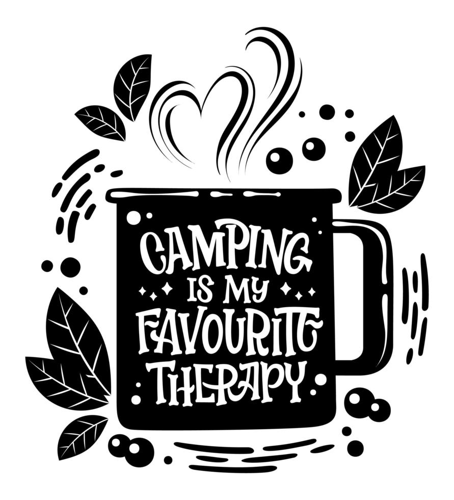 Camping is my favourite therapy Camping mug shape lettering phrase vector