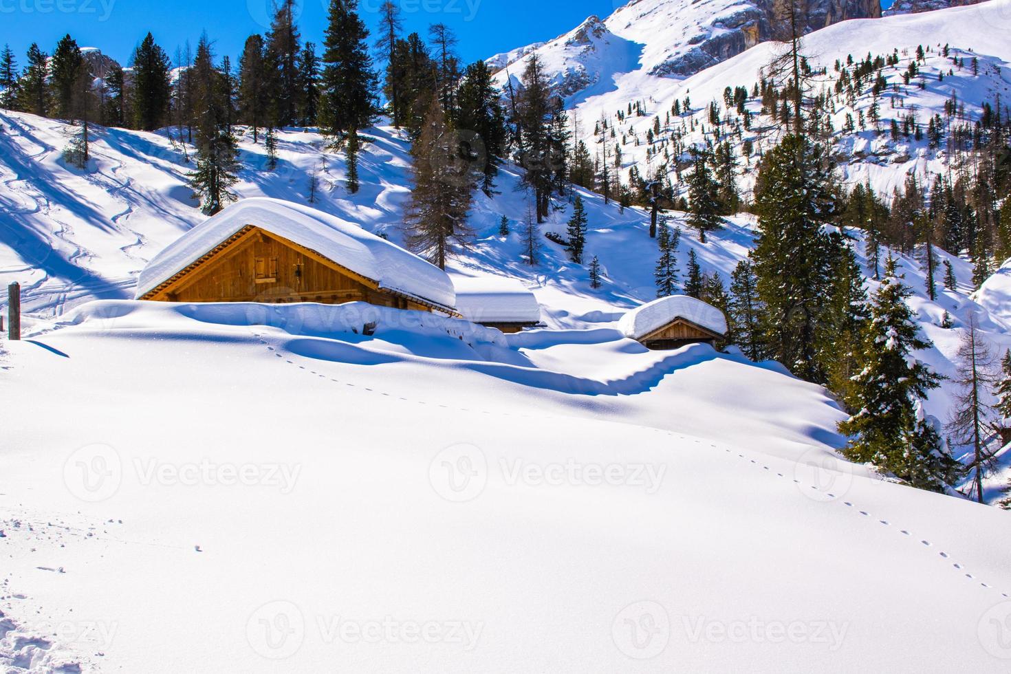 Alpine hut in the snow photo