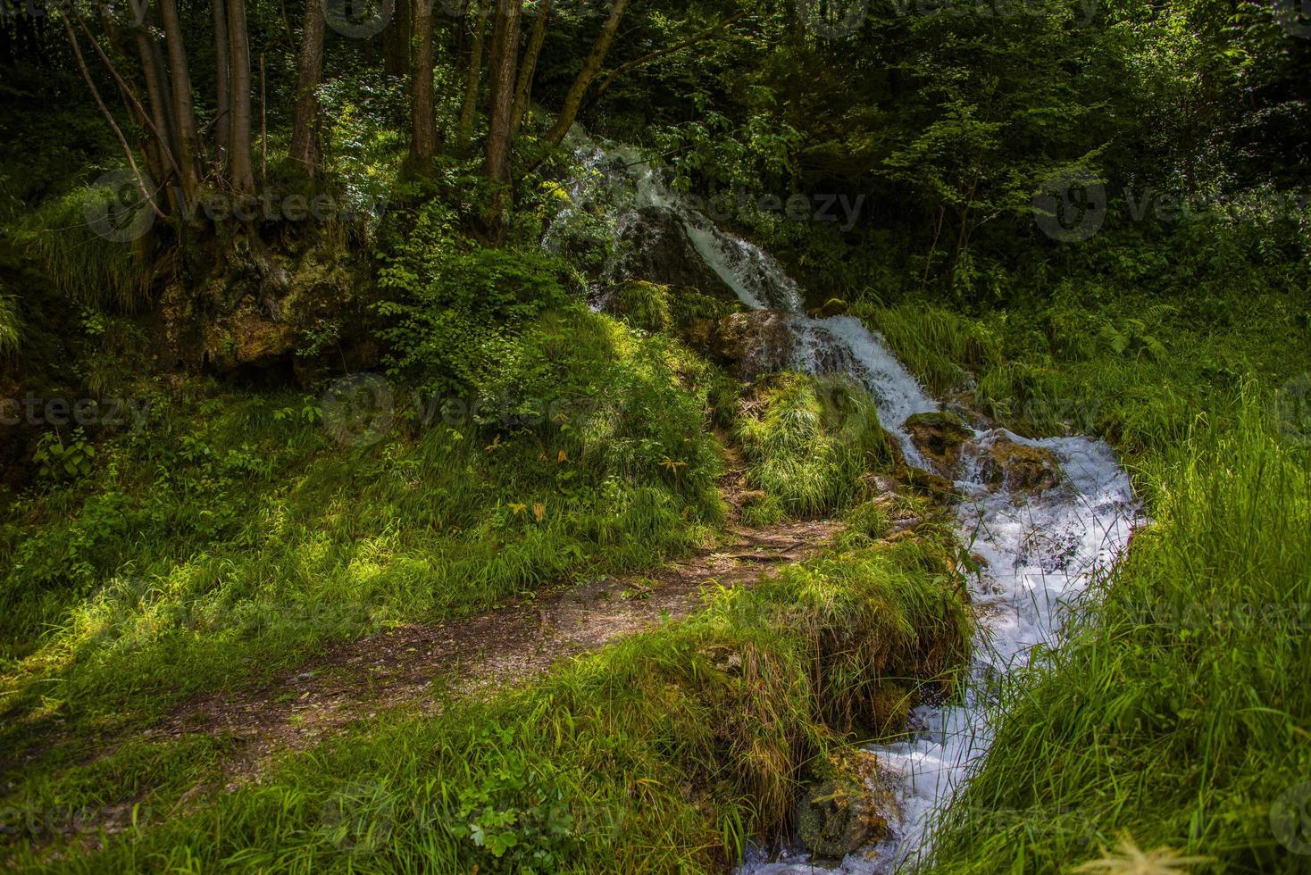 Mountain stream with path photo