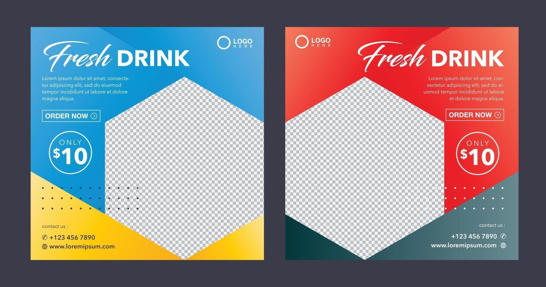 banner de bebida de jugo fresco saludable para plantilla de publicación de redes sociales vector