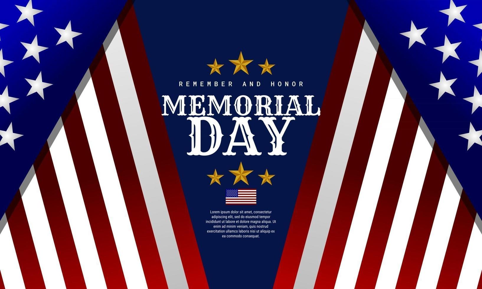 Memorial Day background design with american flag in gradation colors vector