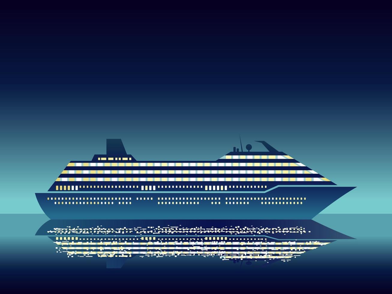 Luxury Cruise Ship In The Middle Of The Ocean At Night With Text Space vector