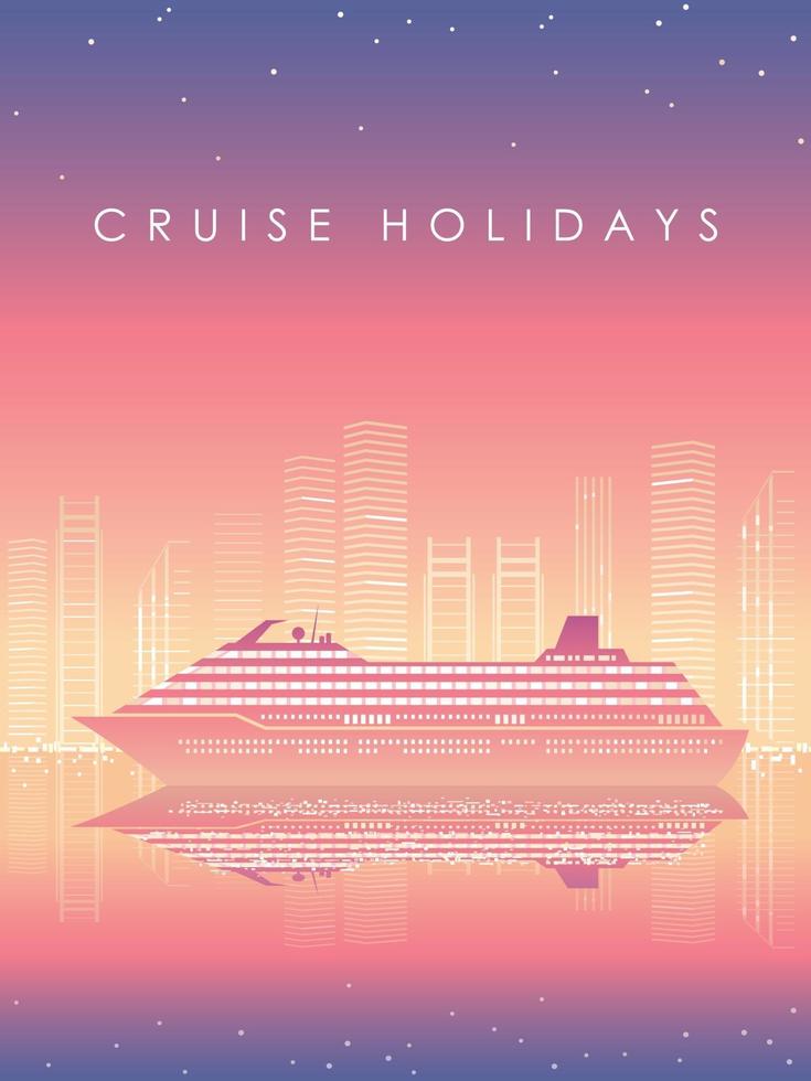 Cruise Liner And Cityscape At Sunset Or At Dawn With Text Space vector