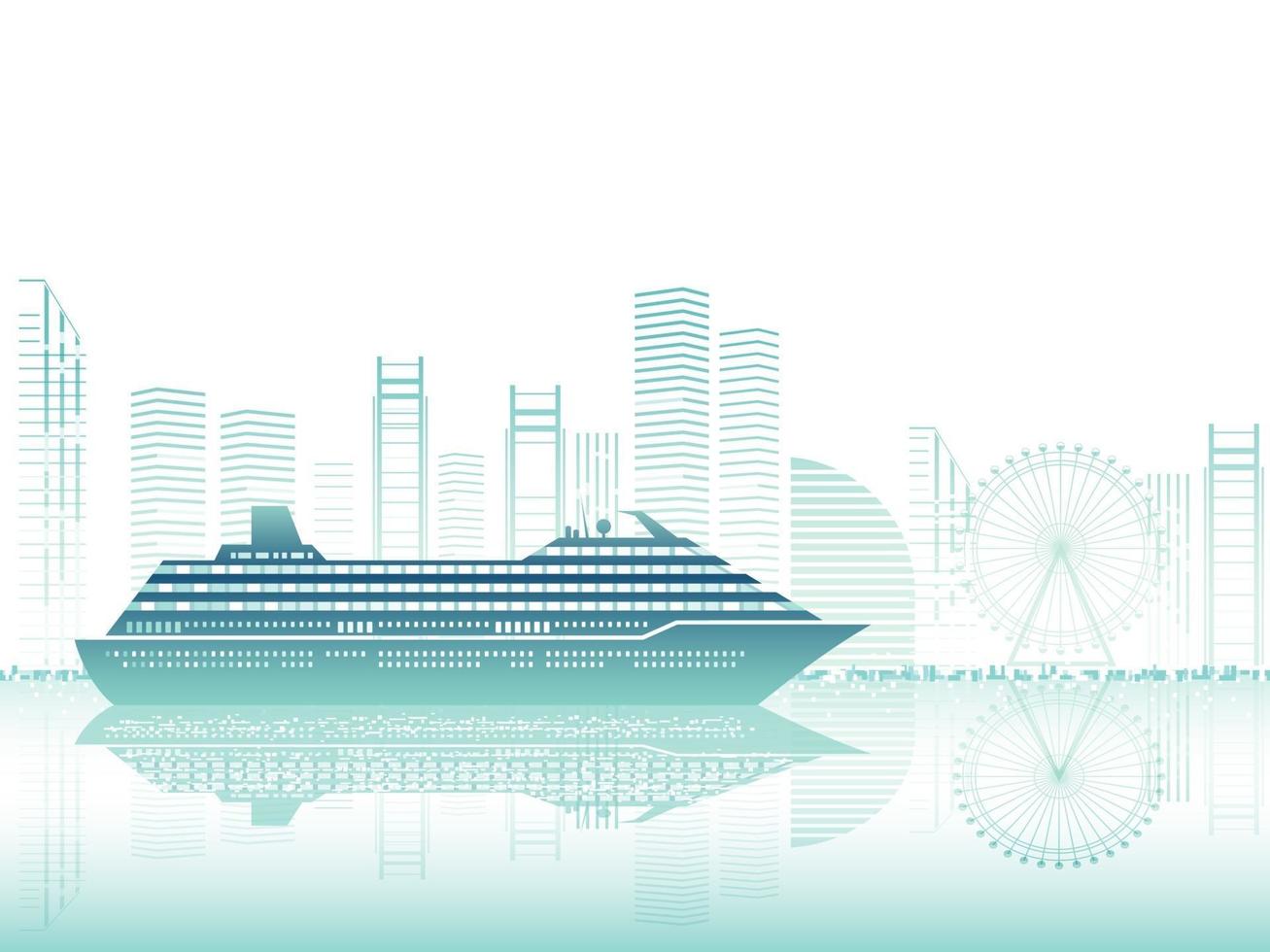Cruise Liner And Cityscape Silhouette Vector Illustration With Text Space