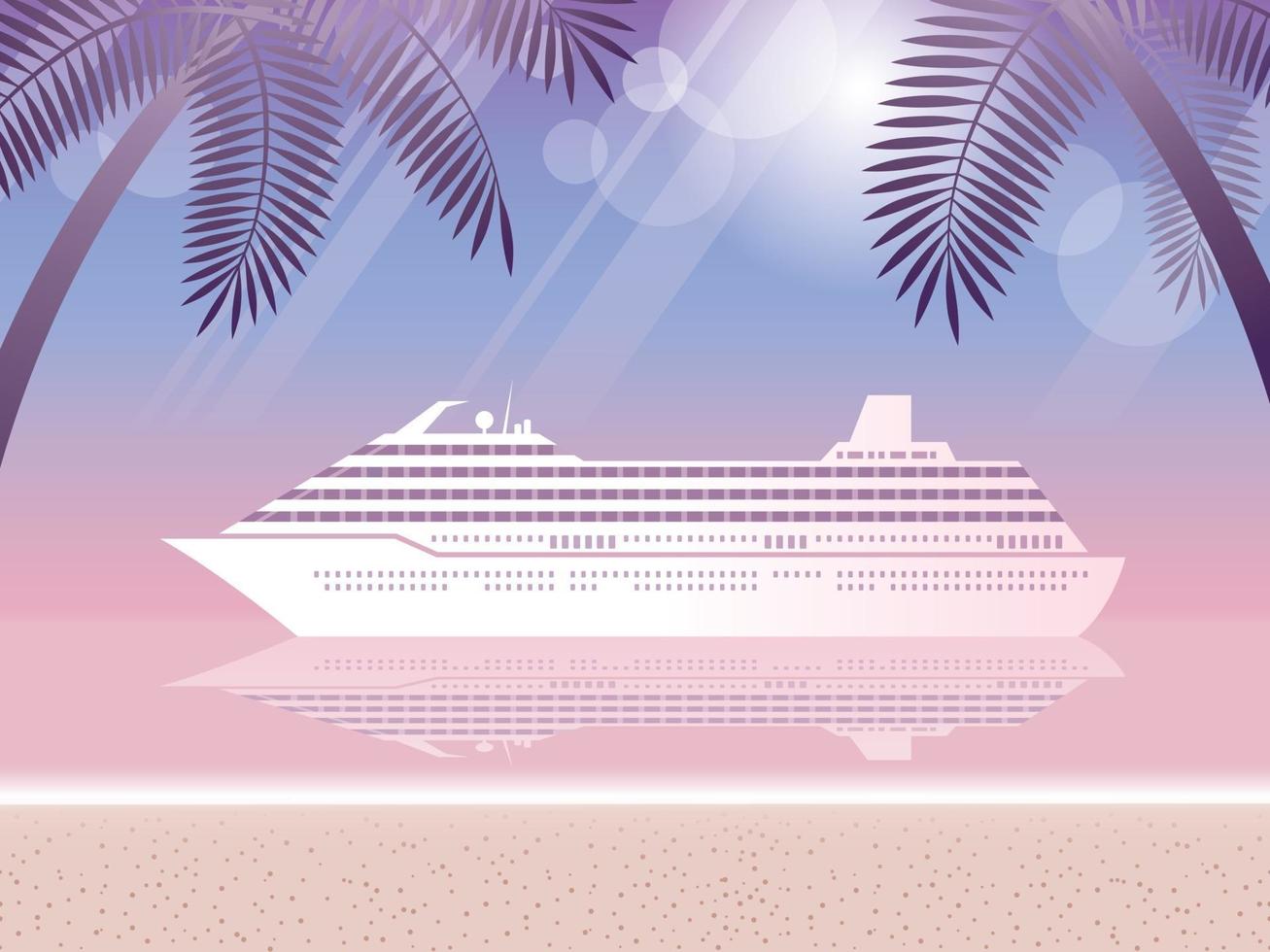 Luxury Cruise Ship And Tropical Beach With Palm Trees vector