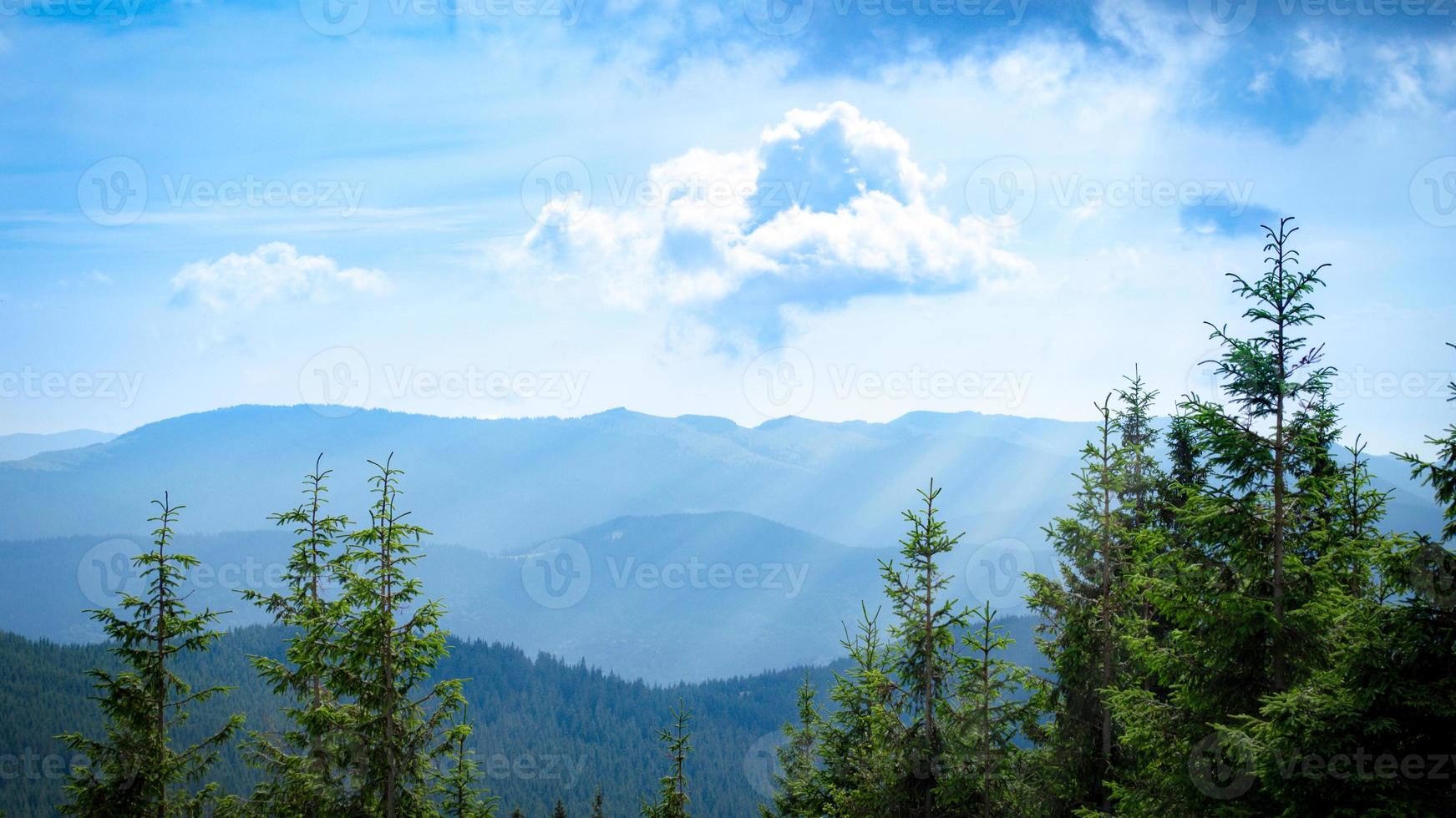 Panorama de las montañas de los Cárpatos de colinas verdes en la montaña de verano foto