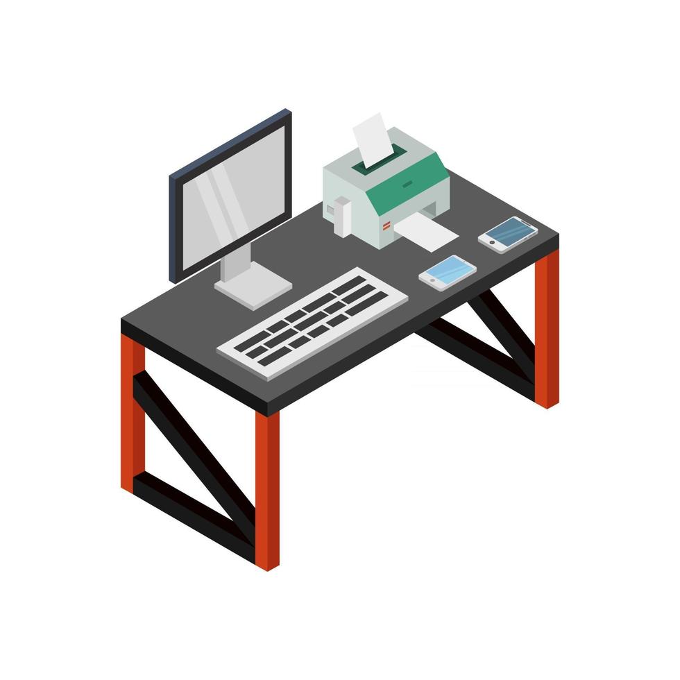 Office Desk On White Background vector