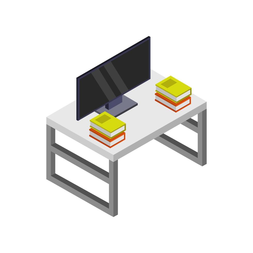 Table With Isometric Television On White Background vector