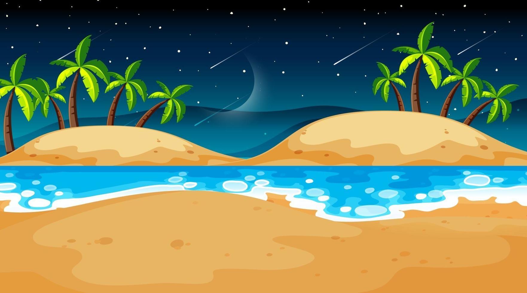 escena de paisaje de playa tropical en la noche vector