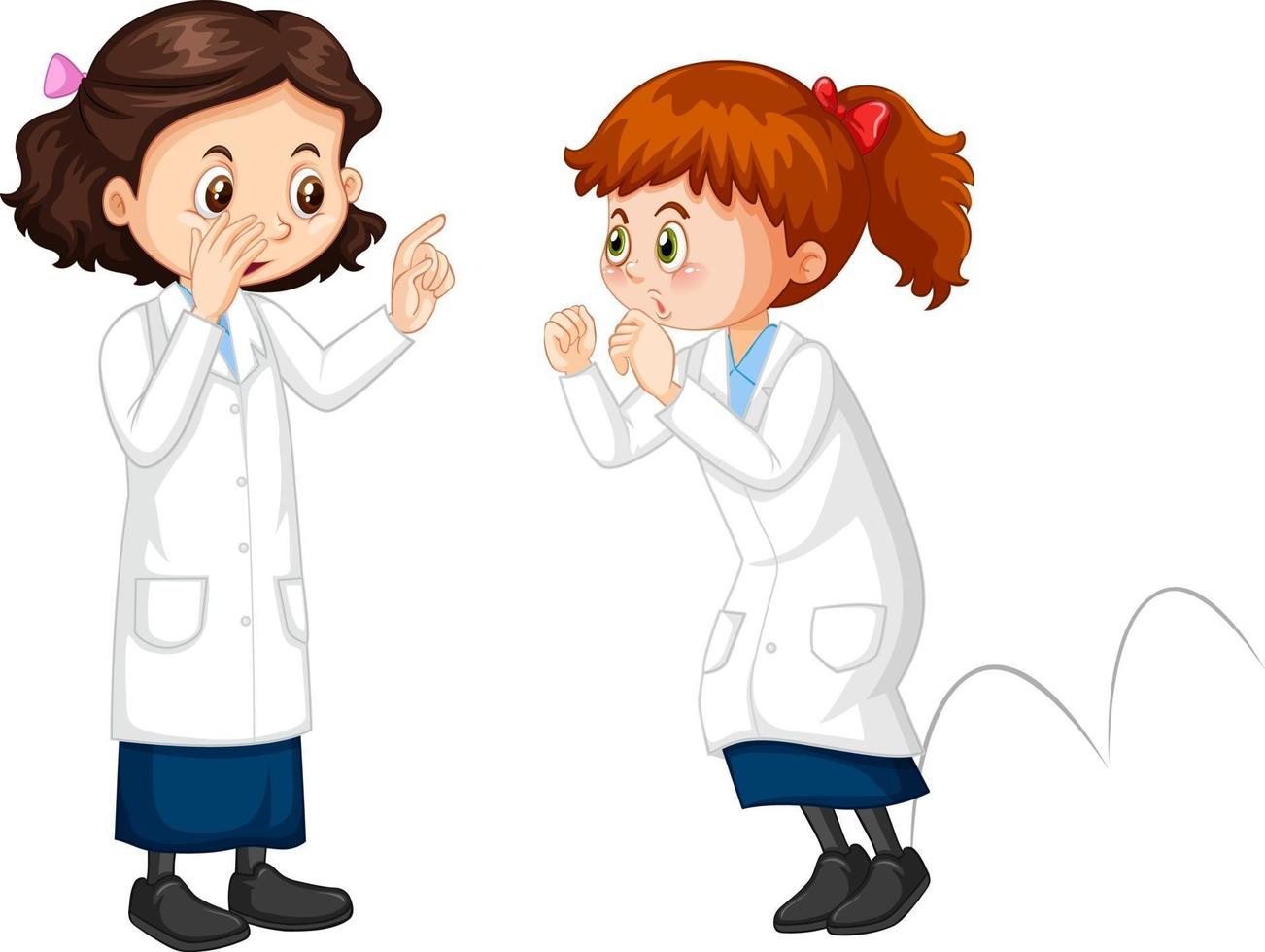 Two scientist girls cartoon character talking each other vector
