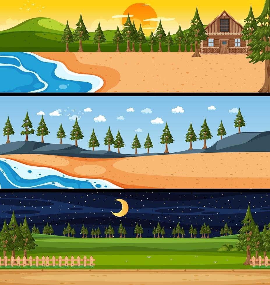Set of different nature horizontal scenes vector