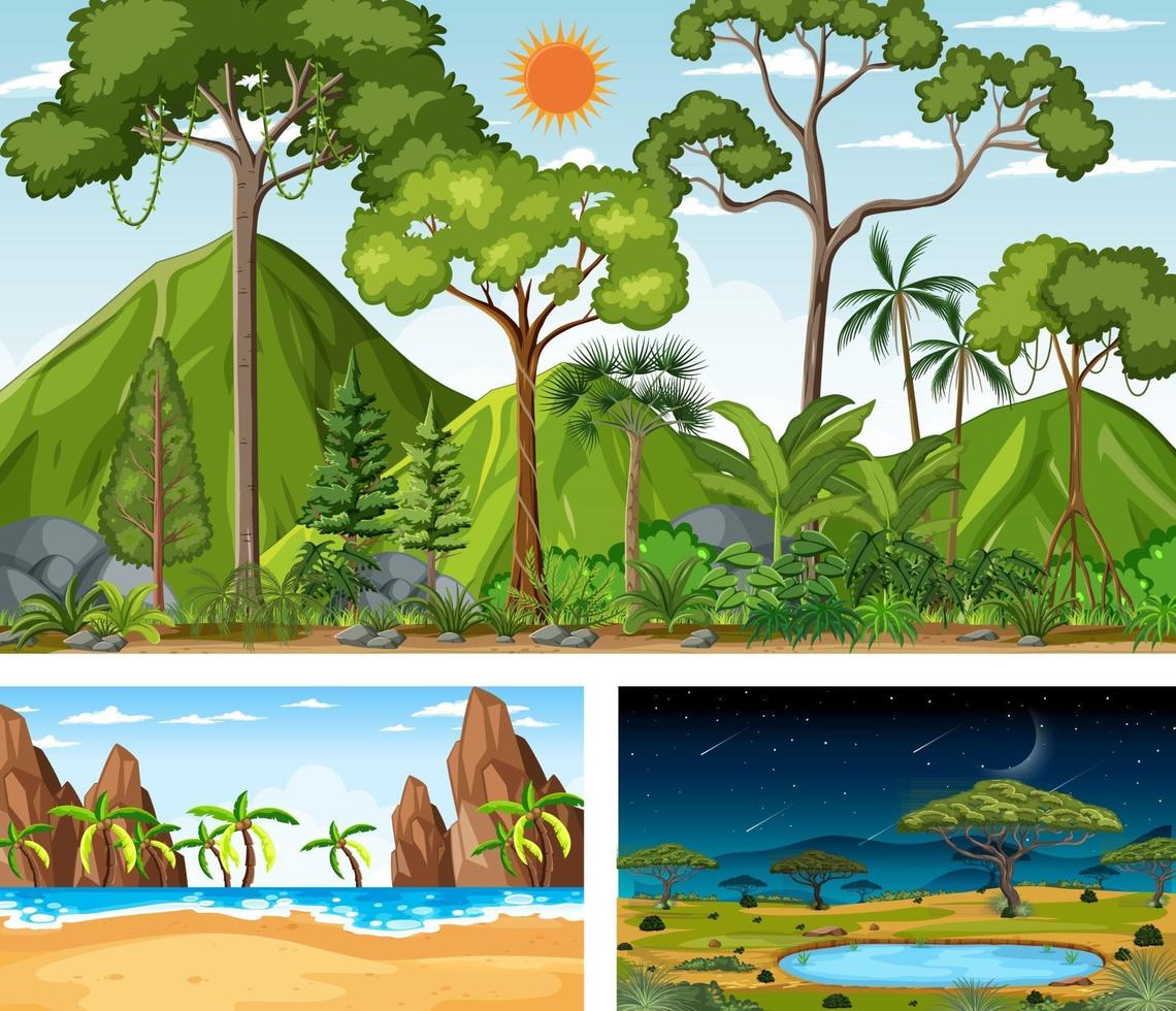 diferentes escenas horizontales de naturaleza. vector