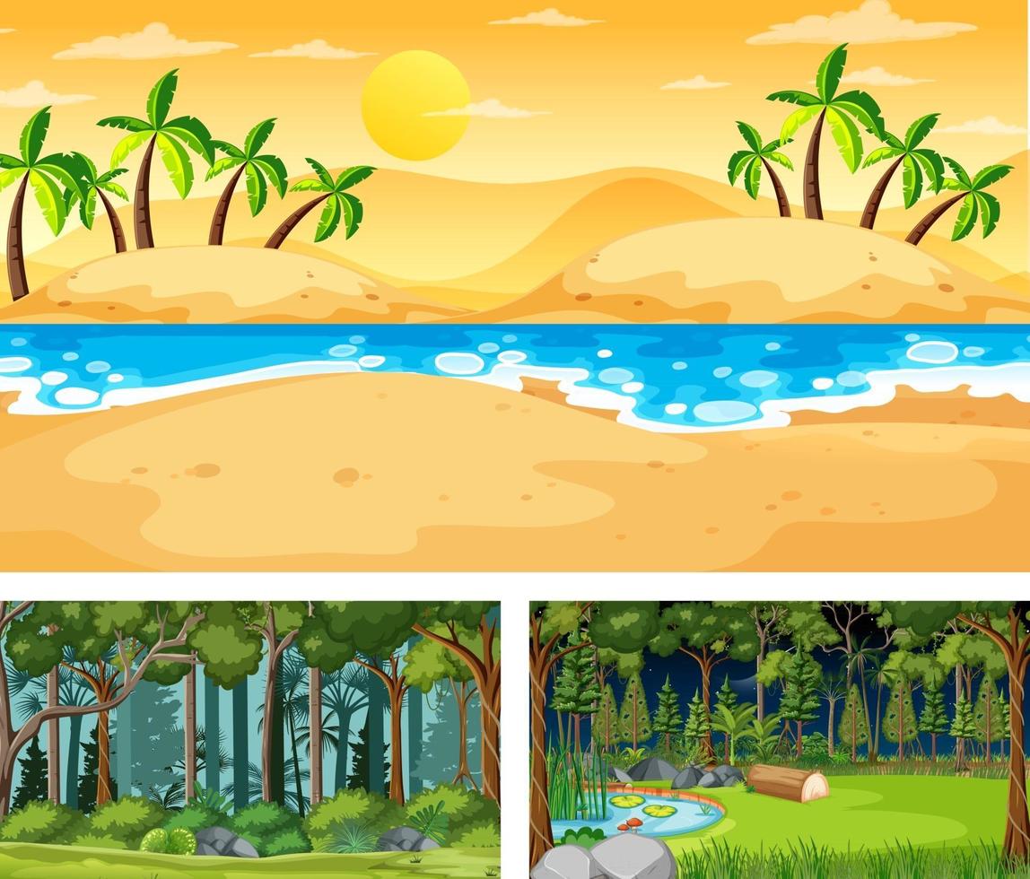 Set of different nature landscape scenes vector