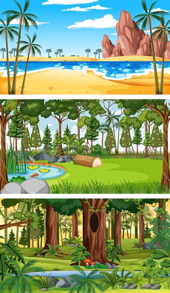 Set of different nature horizontal scenes vector