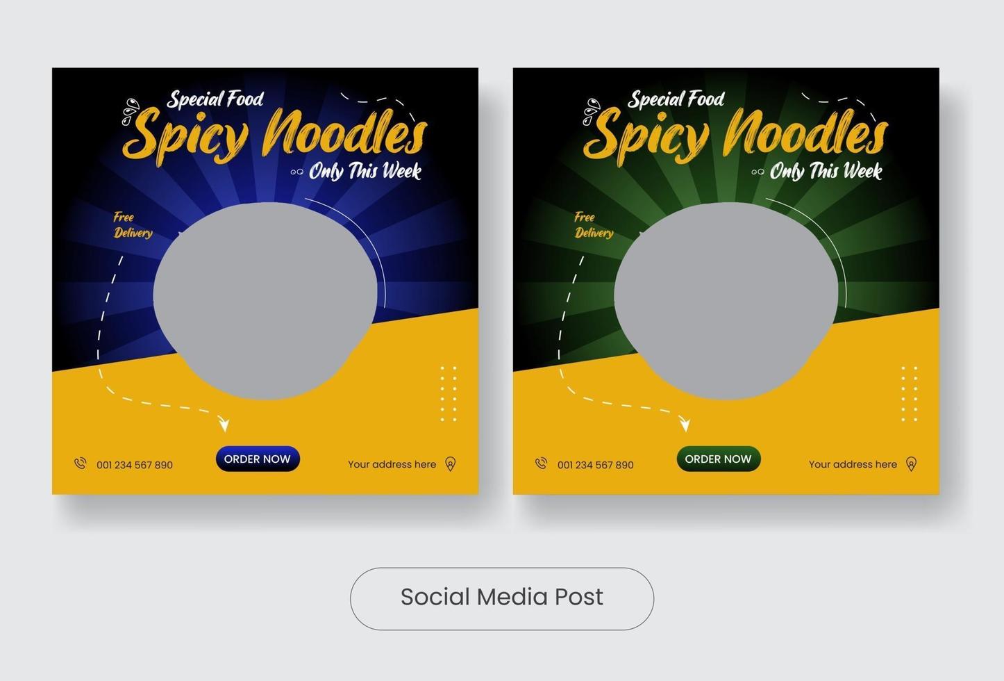 Noodle food social media post template banner set vector