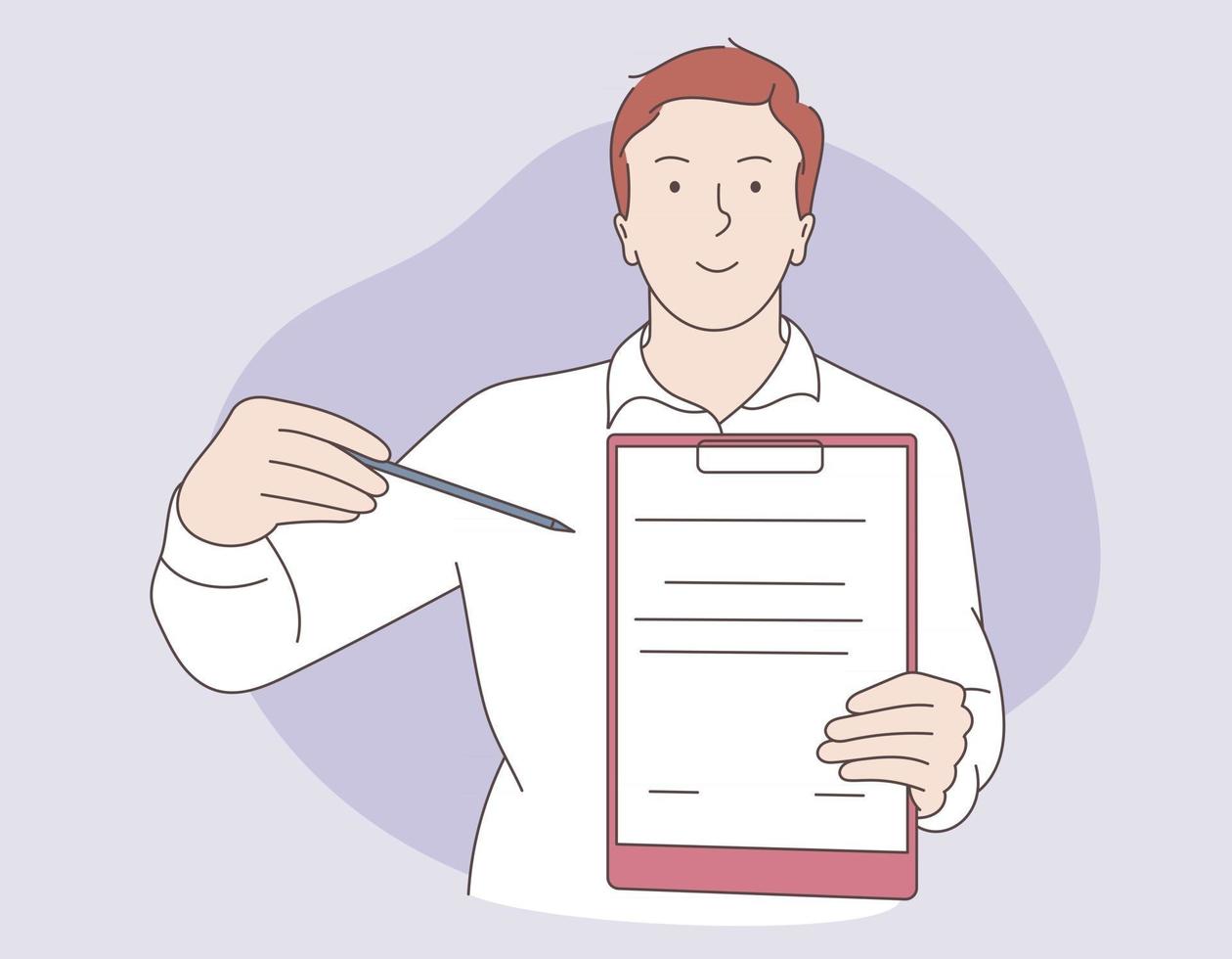 Businessman holding a contract to be signed vector