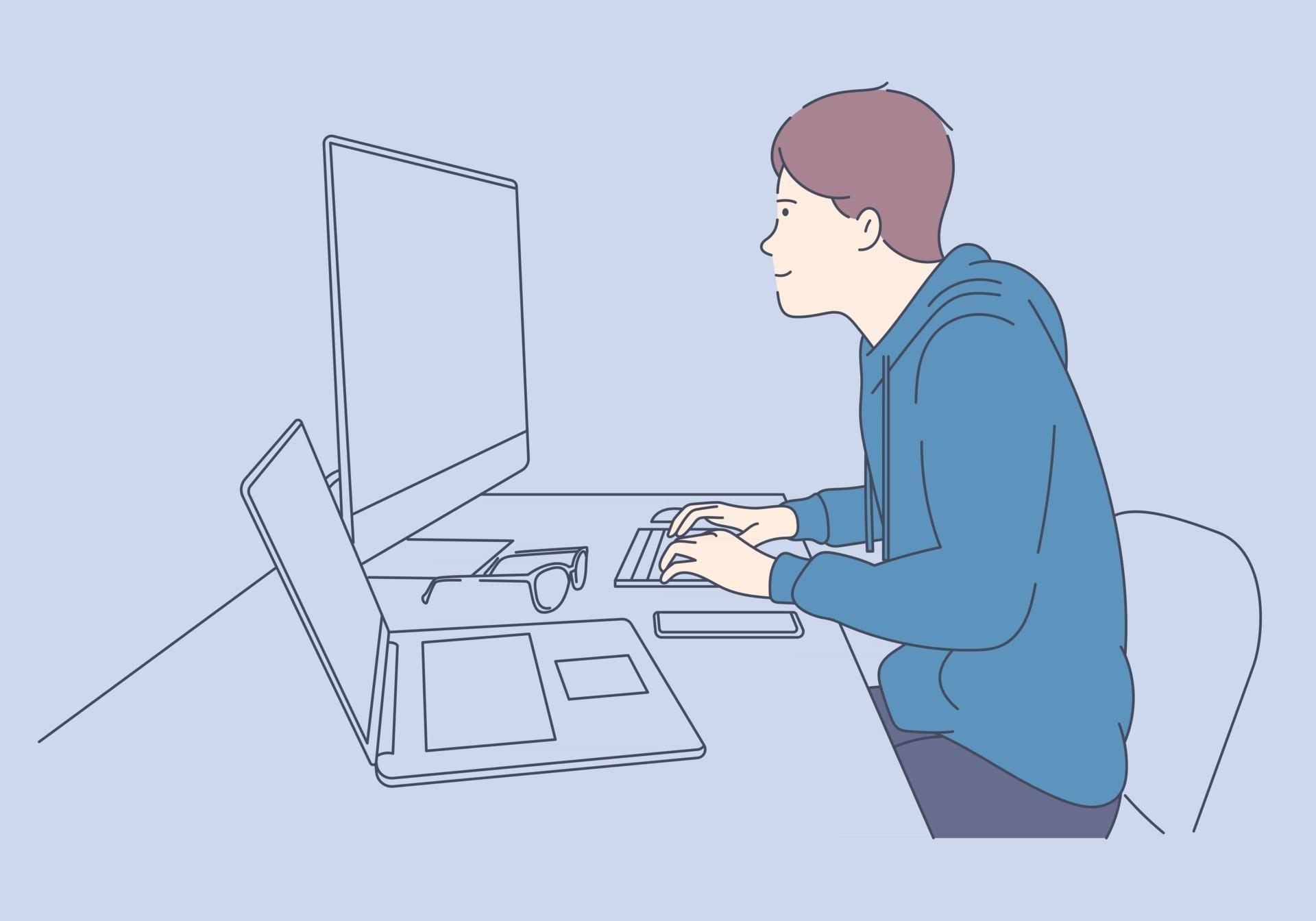 Young programmer concentrating on programming and coding technologies ...