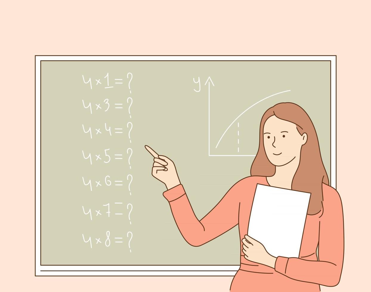 Young smiling school teacher or college professor teaching mathematics vector