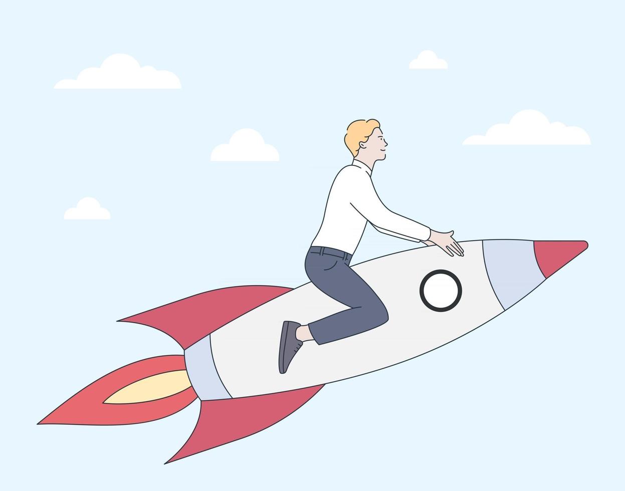 Businessman character riding rocket vector