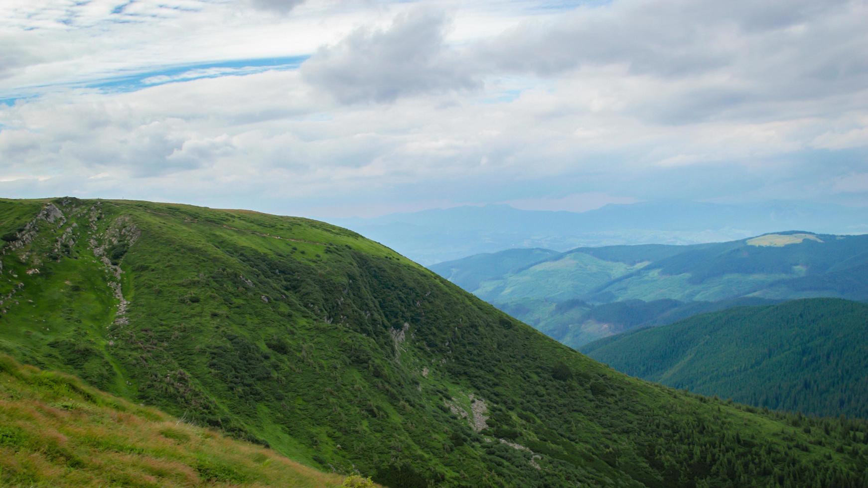 Carpathian Mountains Panorama of green hills in summer mountain photo