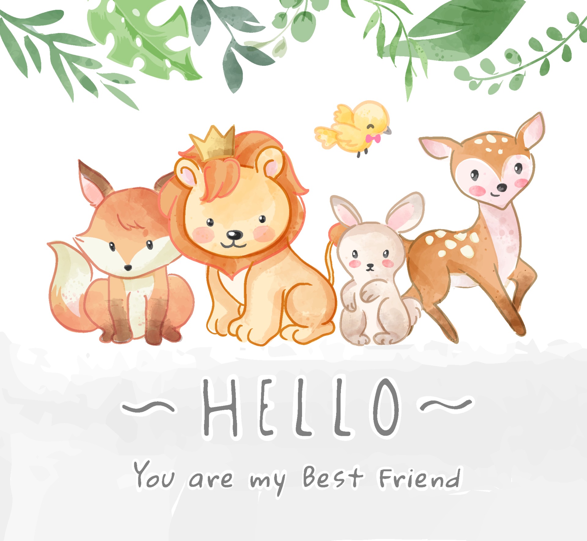 Cute Wild Animals Friendship and Hello Slogan Illustration 2445876 Vector  Art at Vecteezy