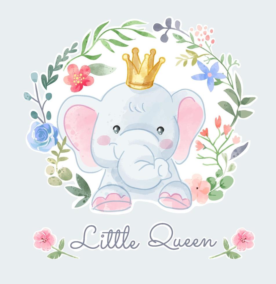Cute Elephant Crown in Colorful Flower Frame Illustration vector