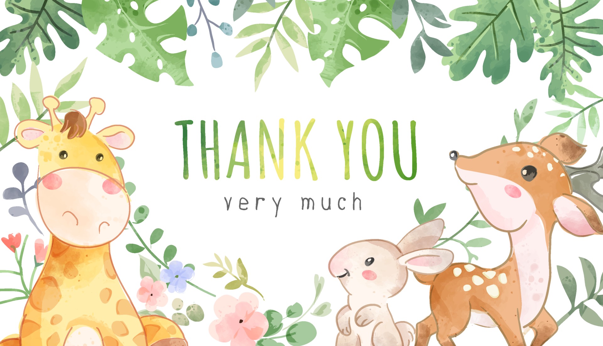 Thank you Banner Sign with Wild Animal Friends Cartoon ...