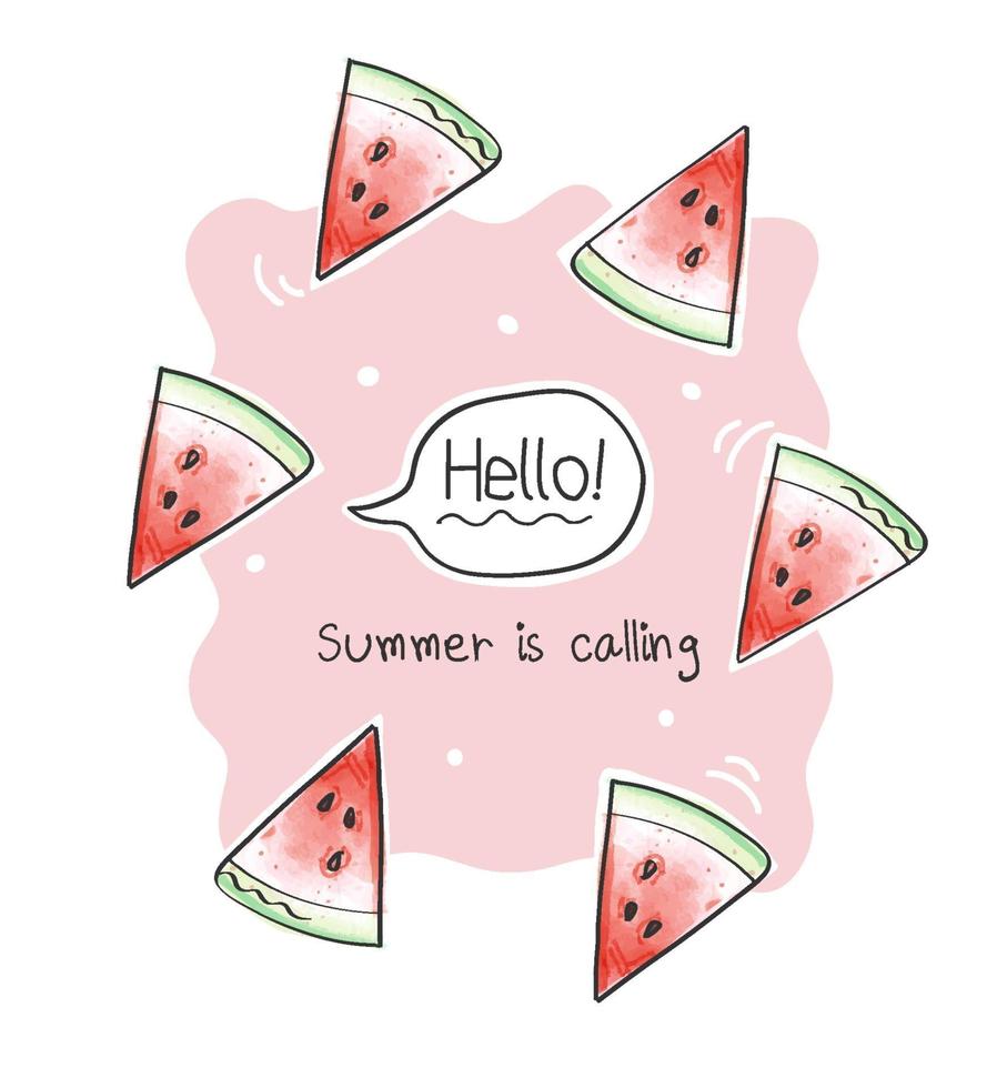 summer slogan with cartoon watermelon slices illustration vector