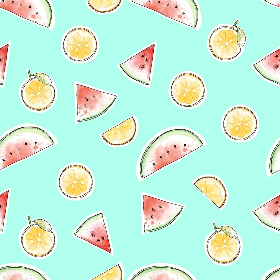 seamless tropical fruits illustration on bright green background vector