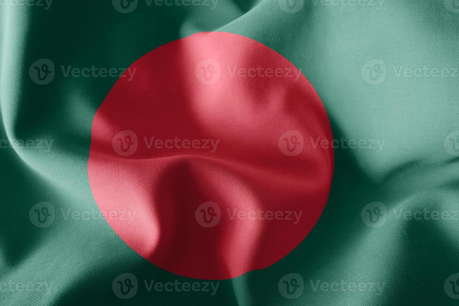 Representación 3D de la ilustración de la bandera de Bangladesh ondeando en el fondo de la bandera del viento foto