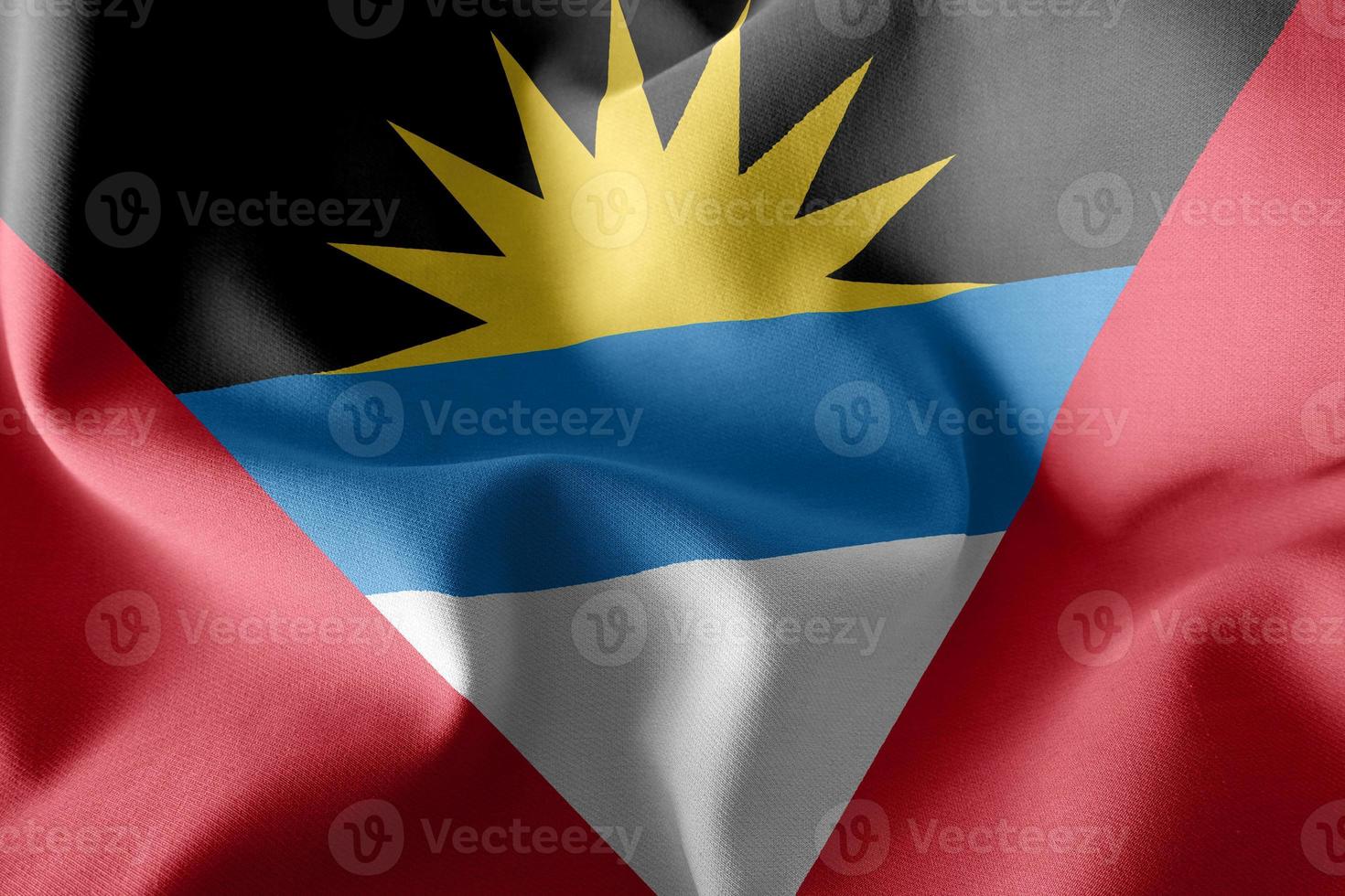3d bandera de antigua y barbuda ondeando en el fondo de la bandera del viento foto