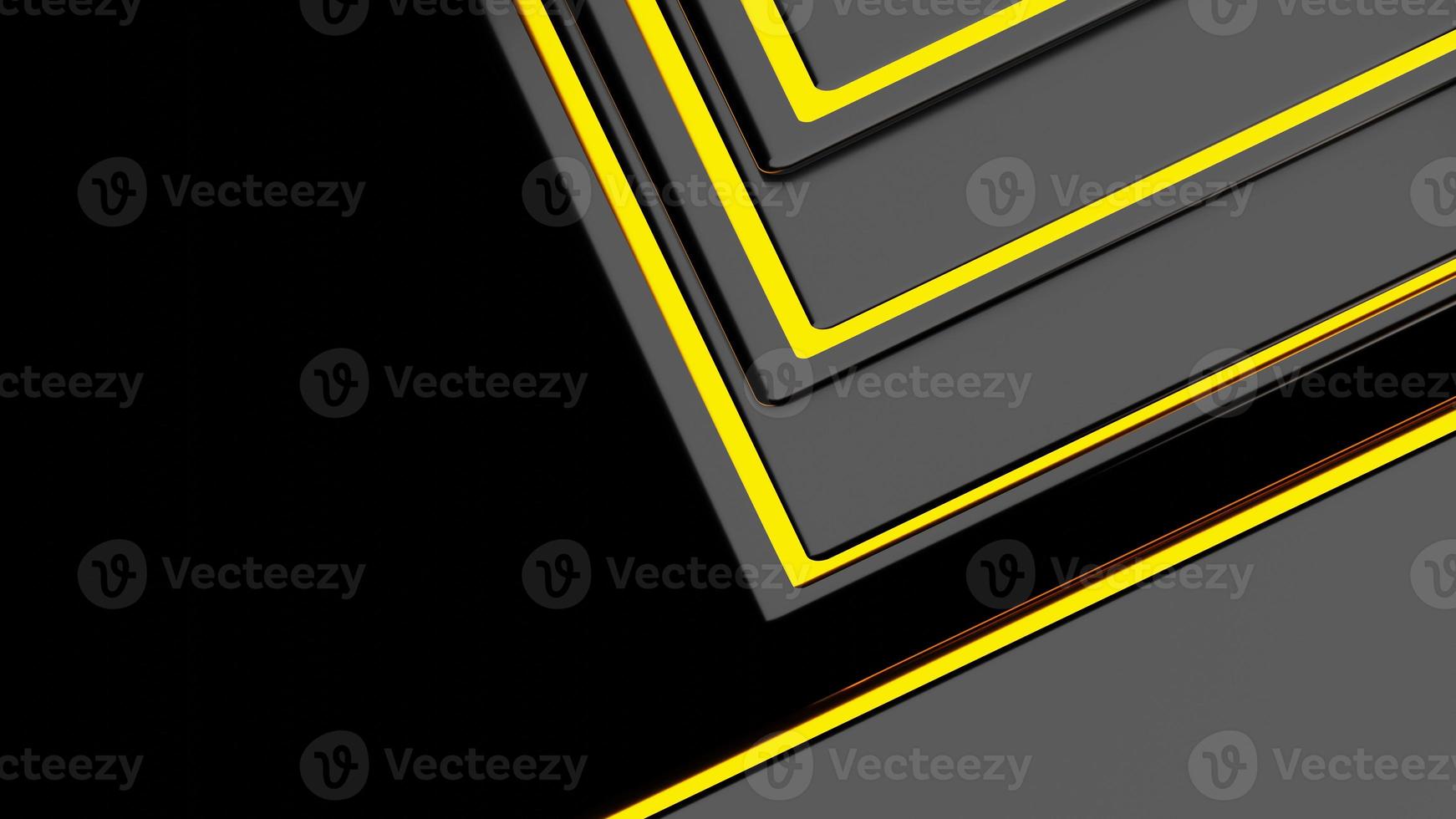 3d rendering of abstract black and gold lines with shiny golden shadows photo