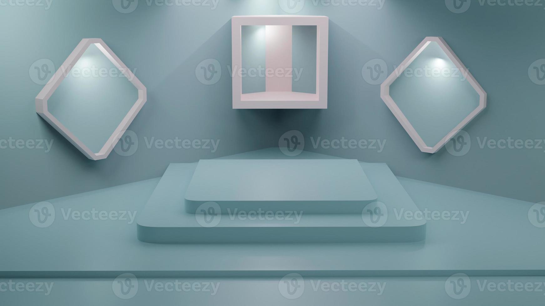 3d rendering of pastel blue merchandise display photo