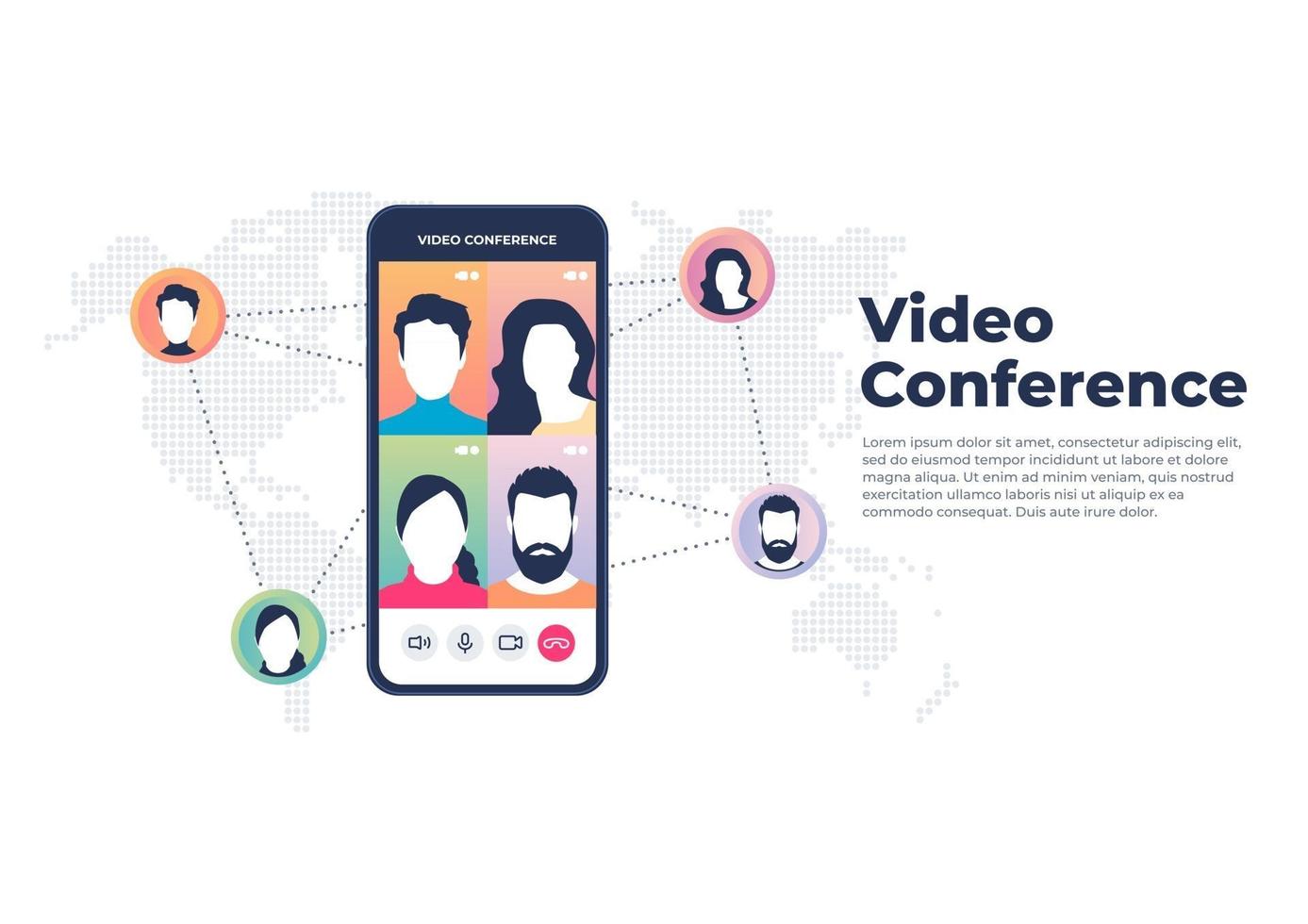 World wide video conference on mobile concept Videoconferencing and online meeting banner vector