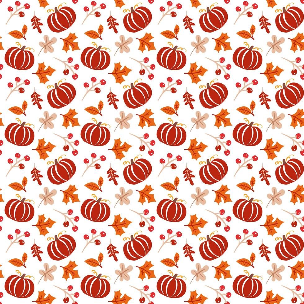 patrón sin fisuras con bellotas, calabaza y hojas de roble otoñal en naranja y marrón. perfecto para papel tapiz, papel de regalo, rellenos de patrones, fondo de páginas web, tarjetas de felicitación otoñales vector