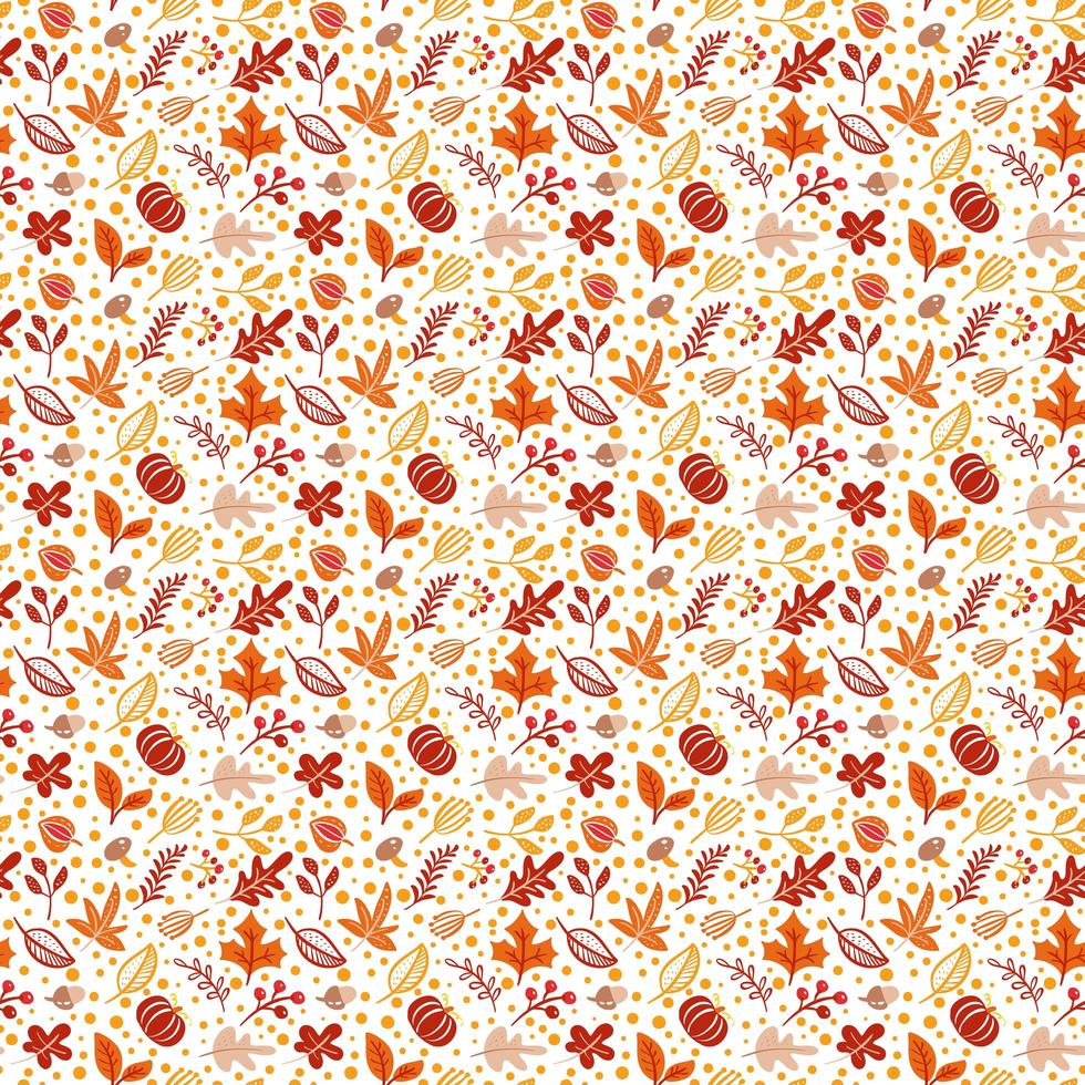 Seamless pattern with acorns, pumpkin and autumn oak leaves in Orange and Brown. Perfect for wallpaper, gift paper, pattern fills, web page background, autumn greeting cards vector