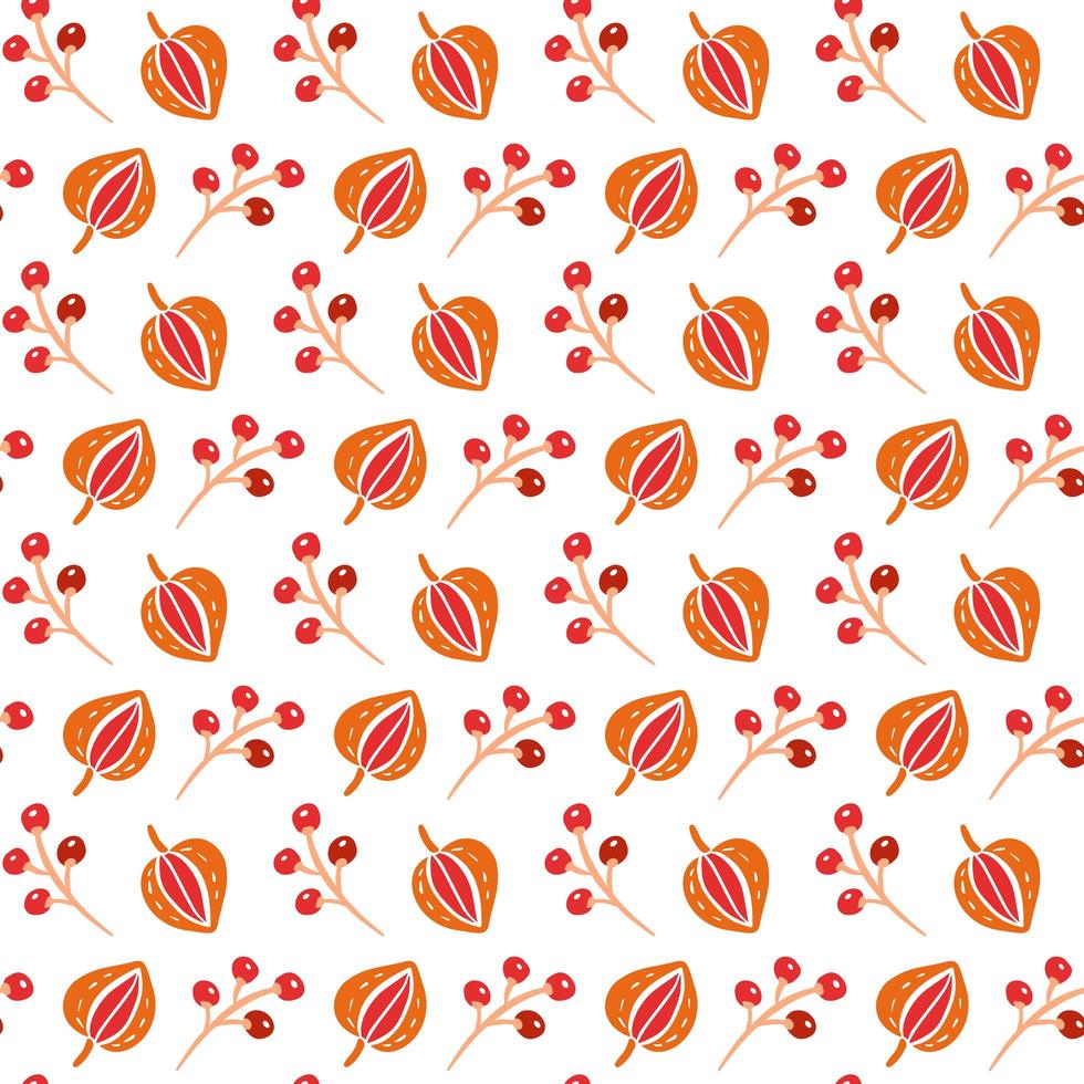 patrón transparente con hojas de otoño y bayas en colores naranja y marrón. perfecto para papel tapiz, papel de regalo, rellenos de patrones, fondo de páginas web, tarjetas de felicitación otoñales vector