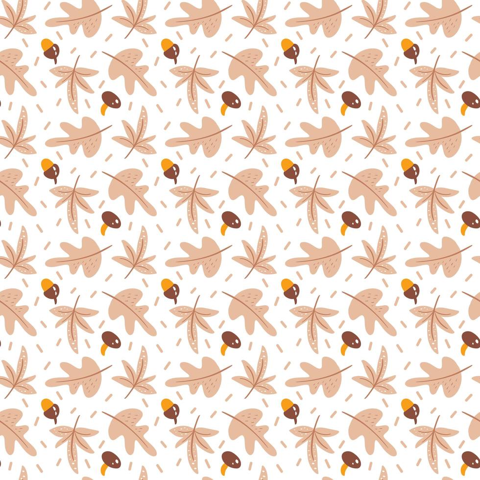 Seamless pattern with acorns, mushrooms and autumn oak leaves in Orange and Brown. Perfect for wallpaper, gift paper, pattern fills, web page background, autumn greeting cards vector