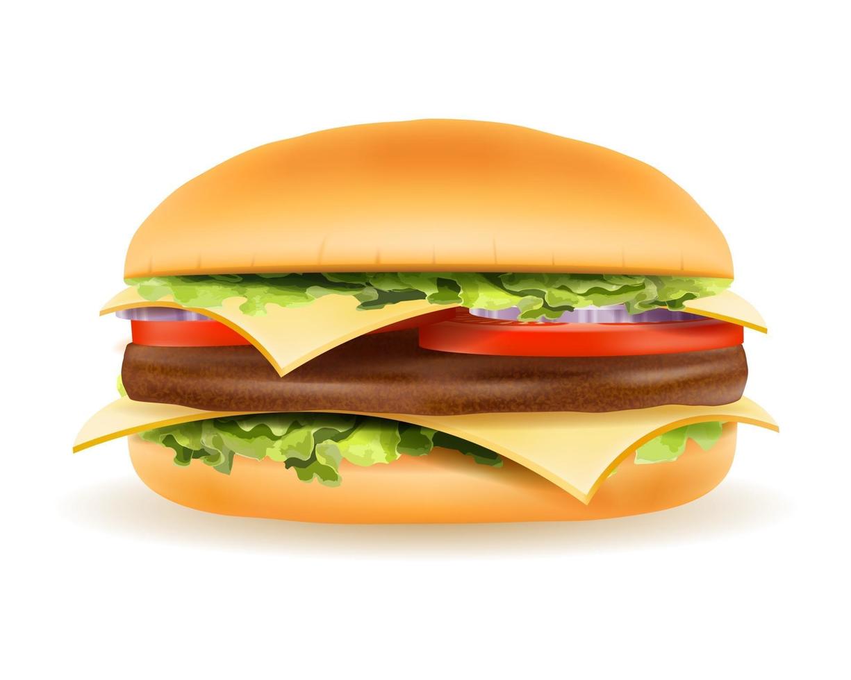 classic hamburger with meat chop tomato onion and cheese in a bun stock vector illustration isolated on white background