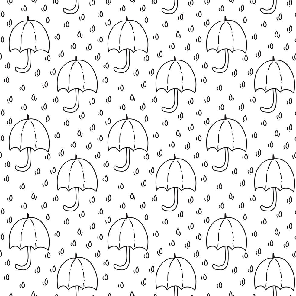 patrón sin fisuras con paraguas y gotas de lluvia en negro. perfecto para papel tapiz, papel de regalo, rellenos de patrón, fondo de página web, tarjeta de felicitación de otoño, almohada vector